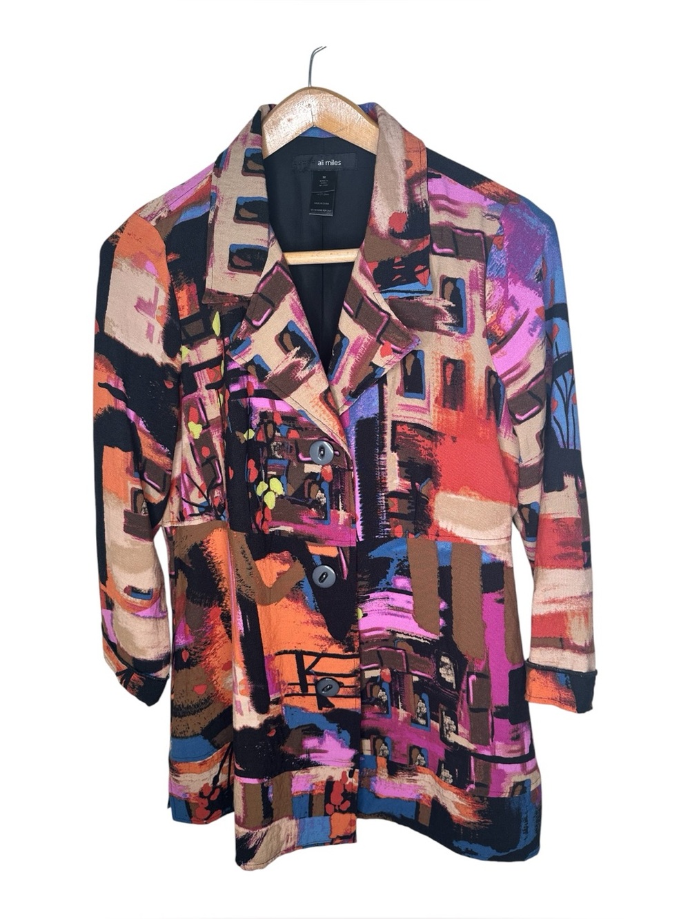 Ali Miles Lightweight Blazer Jacket Abstract Brushstroke Cityscape Size Medium